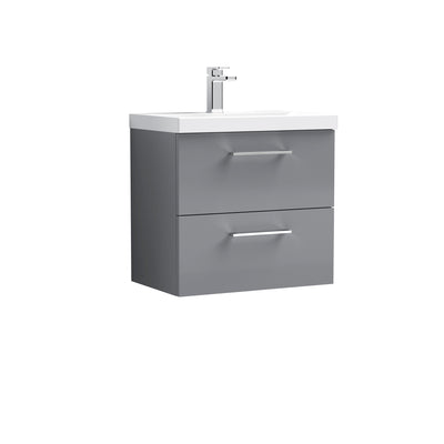 Nuie Arno 600 x 383mm Wall Hung Vanity Unit With 2 Drawers & Thin Edge Basin - Cloud Grey Gloss