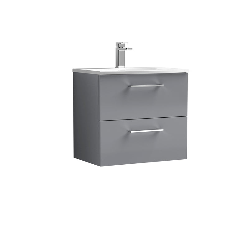 Nuie Arno 600 x 383mm Wall Hung Vanity Unit With 2 Drawers & Curved Basin - Cloud Grey Gloss