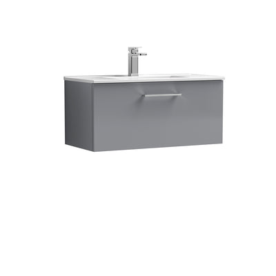 Nuie Arno 800 x 383mm Wall Hung Vanity Unit With 1 Drawer & Minimalist Basin - Cloud Grey Gloss