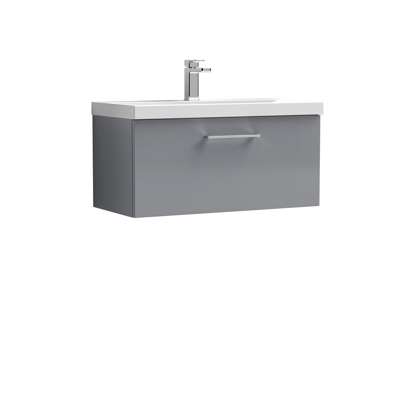 Nuie Arno 800 x 383mm Wall Hung Vanity Unit With 1 Drawer & Thin Edge Basin - Cloud Grey Gloss