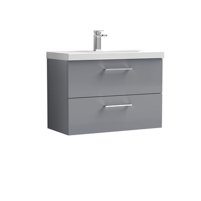 Nuie Arno 800 x 383mm Wall Hung Vanity Unit With 2 Drawers & Mid Edge Basin - Cloud Grey Gloss