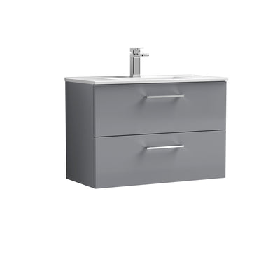 Nuie Arno 800 x 383mm Wall Hung Vanity Unit With 2 Drawers & Minimalist Basin - Cloud Grey Gloss