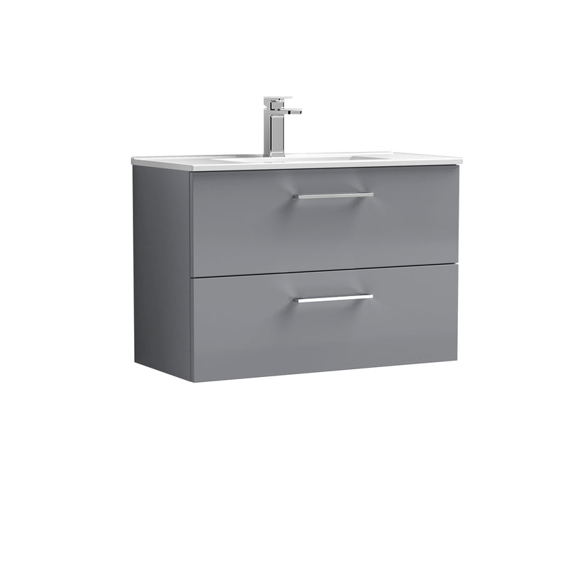 Nuie Arno 800 x 383mm Wall Hung Vanity Unit With 2 Drawers & Minimalist Basin - Cloud Grey Gloss