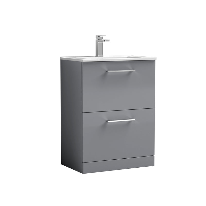 Nuie Arno 600 x 383mm Floor Standing Vanity Unit With 2 Drawers & Minimalist Basin - Cloud Grey Gloss