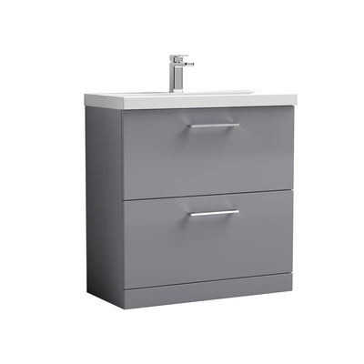 Nuie Arno 800 x 383mm Floor Standing Vanity Unit With 2 Drawers & Mid Edge Basin - Cloud Grey Gloss