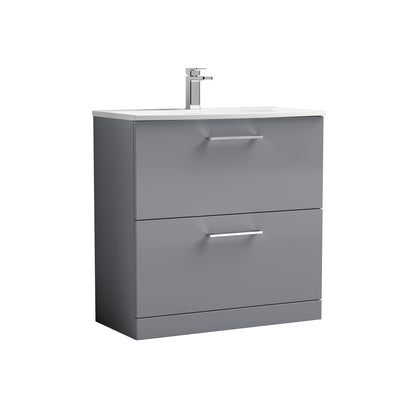 Nuie Arno 800 x 383mm Floor Standing Vanity Unit With 2 Drawers & Curved Basin - Cloud Grey Gloss