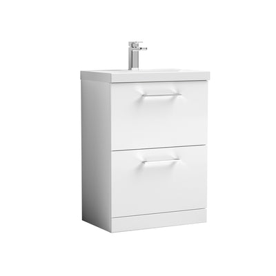 Nuie Arno 600 x 383mm Floor Standing Vanity Unit With 2 Drawers & Mid Edge Basin - White Gloss