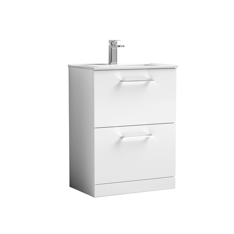 Nuie Arno 600 x 383mm Floor Standing Vanity Unit With 2 Drawers & Minimalist Basin - White Gloss