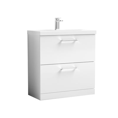 Nuie Arno 800 x 383mm Floor Standing Vanity Unit With 2 Drawers & Mid Edge Basin - White Gloss