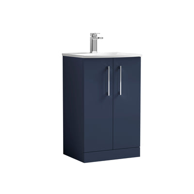 Nuie Arno 500 x 383mm Floor Standing Vanity Unit With 2 Doors & Curved Basin - Electric Blue Matt