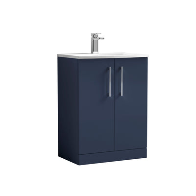 Nuie Arno 600 x 383mm Floor Standing Vanity Unit With 2 Doors & Curved Basin - Electric Blue Matt