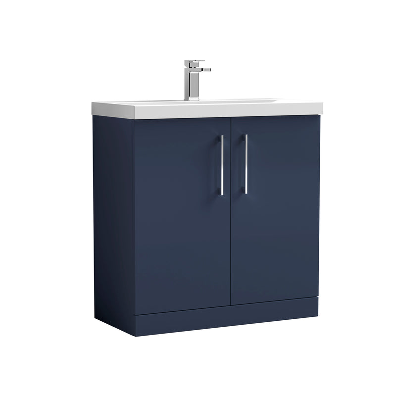 Nuie Arno 800 x 383mm Floor Standing Vanity Unit With 2 Doors & Thin Edge Basin - Electric Blue Matt