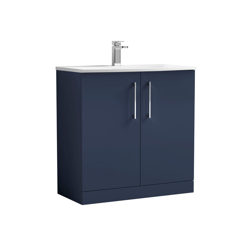 Nuie Arno 800 x 383mm Floor Standing Vanity Unit With 2 Doors & Curved Basin - Electric Blue Matt
