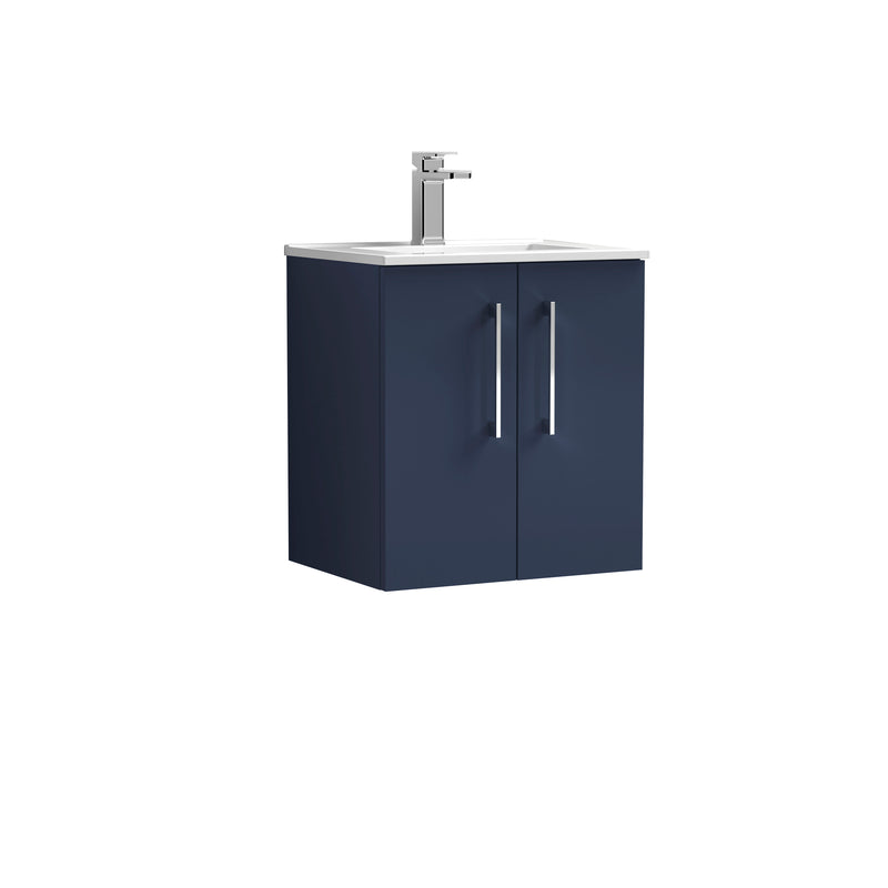 Nuie Arno 500 x 383mm Wall Hung Vanity Unit With 2 Doors & Minimalist Basin - Electric Blue Matt