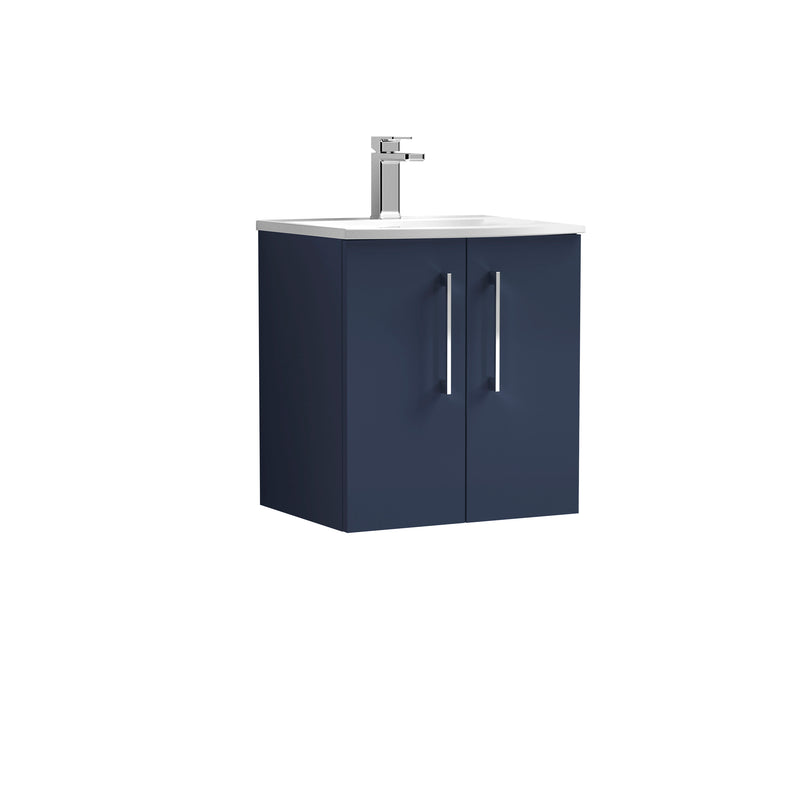 Nuie Arno 500 x 383mm Wall Hung Vanity Unit With 2 Doors & Curved Basin - Electric Blue Matt
