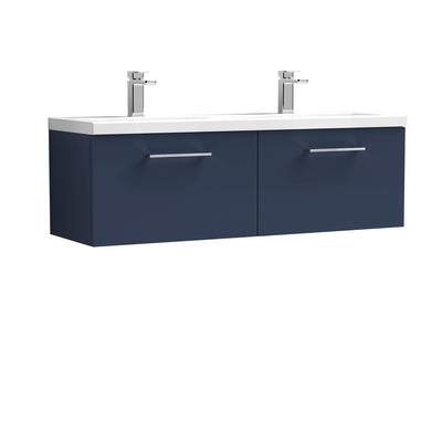 Nuie Arno 1200 x 383mm Wall Hung Vanity Unit With 2 Drawers & Twin Ceramic Basin - Electric Blue Matt