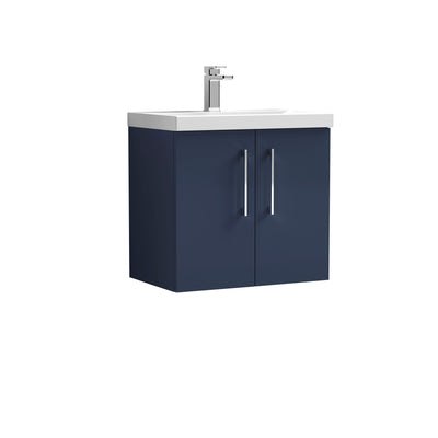 Nuie Arno 600 x 383mm Wall Hung Vanity Unit With 2 Doors & Mid Edge Basin - Electric Blue Matt