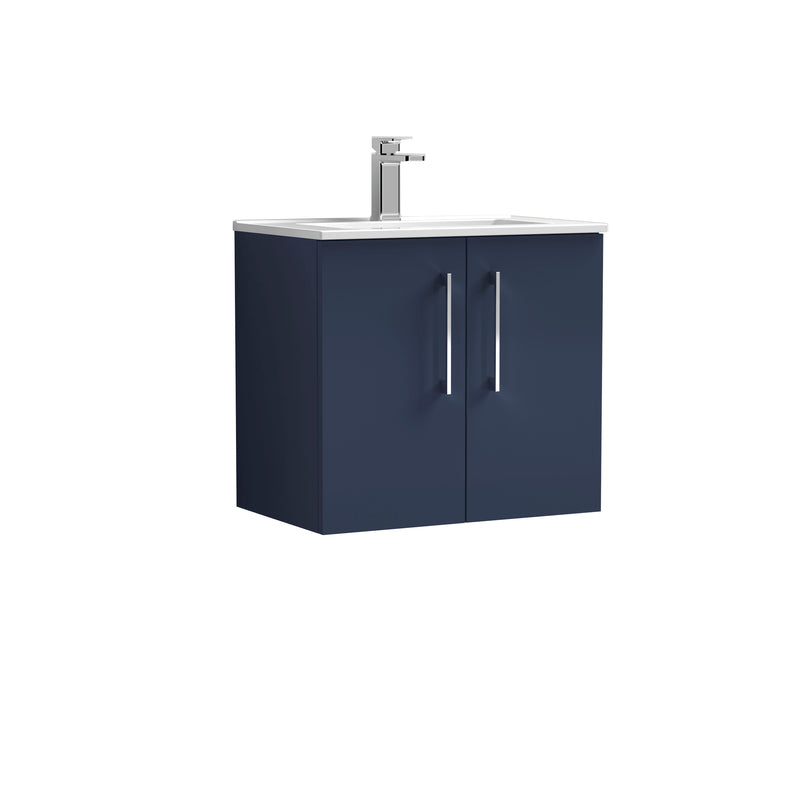 Nuie Arno 600 x 383mm Wall Hung Vanity Unit With 2 Doors & Minimalist Basin - Electric Blue Matt