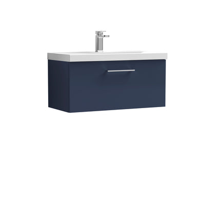 Nuie Arno 800 x 383mm Wall Hung Vanity Unit With 1 Drawer & Mid Edge Basin - Electric Blue Matt