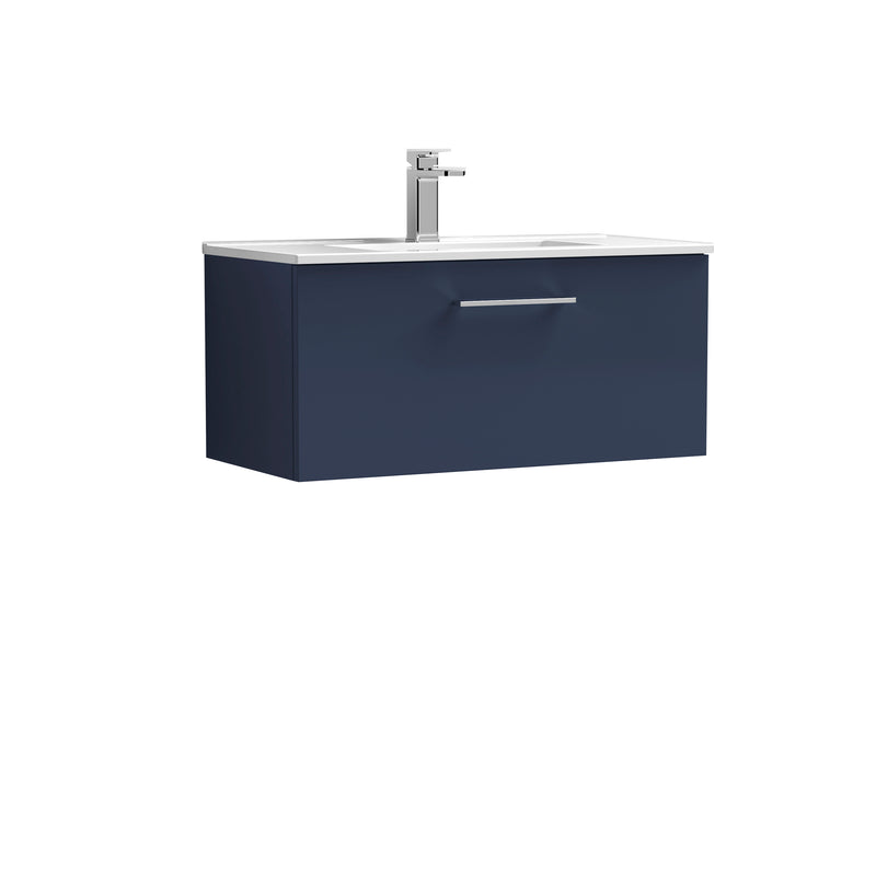 Nuie Arno 800 x 383mm Wall Hung Vanity Unit With 1 Drawer & Minimalist Basin - Electric Blue Matt