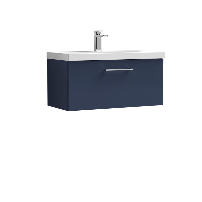 Nuie Arno 800 x 383mm Wall Hung Vanity Unit With 1 Drawer & Thin Edge Basin - Electric Blue Matt