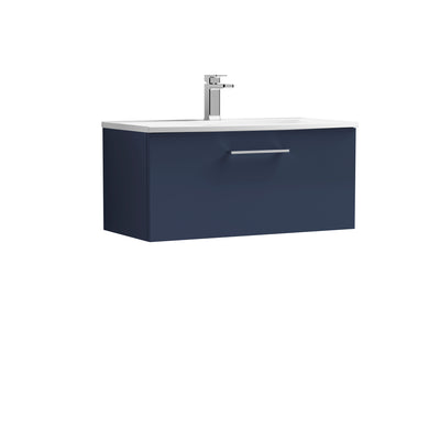 Nuie Arno 800 x 383mm Wall Hung Vanity Unit With 1 Drawer & Curved Basin - Electric Blue Matt