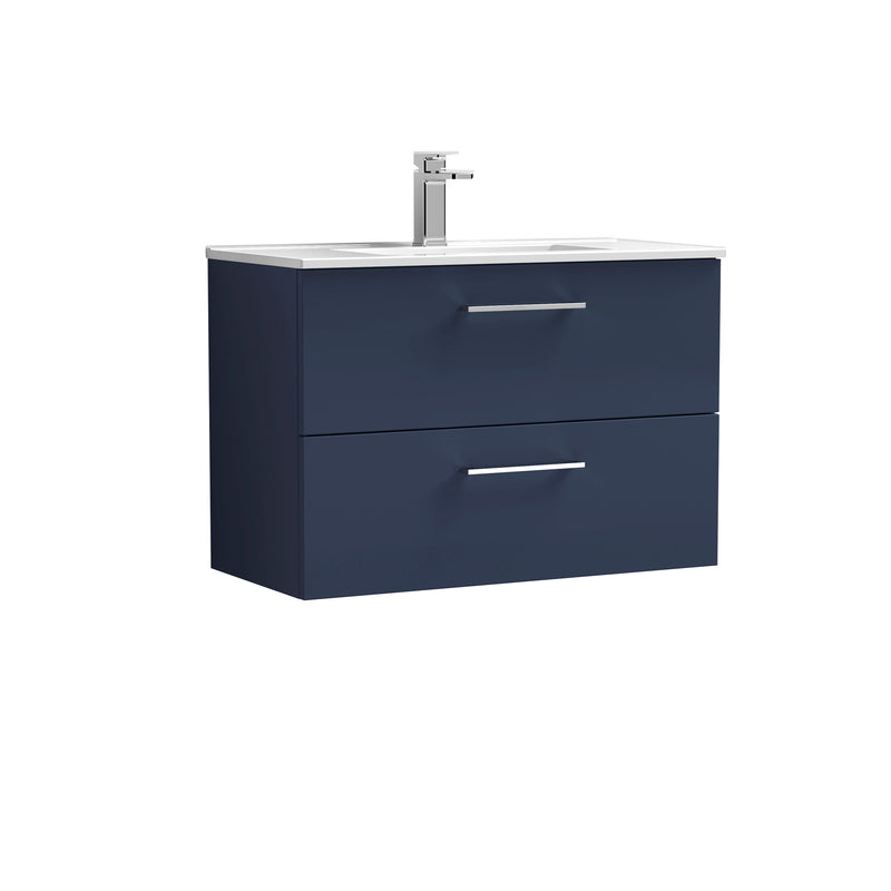 Nuie Arno 800 x 383mm Wall Hung Vanity Unit With 2 Drawers & Minimalist Basin - Electric Blue Matt