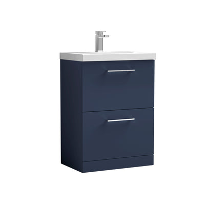 Nuie Arno 600 x 383mm Floor Standing Vanity Unit With 2 Drawers & Thin Edge Basin - Electric Blue Matt