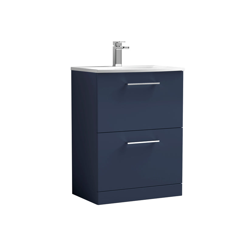 Nuie Arno 600 x 383mm Floor Standing Vanity Unit With 2 Drawers & Curved Basin - Electric Blue Matt