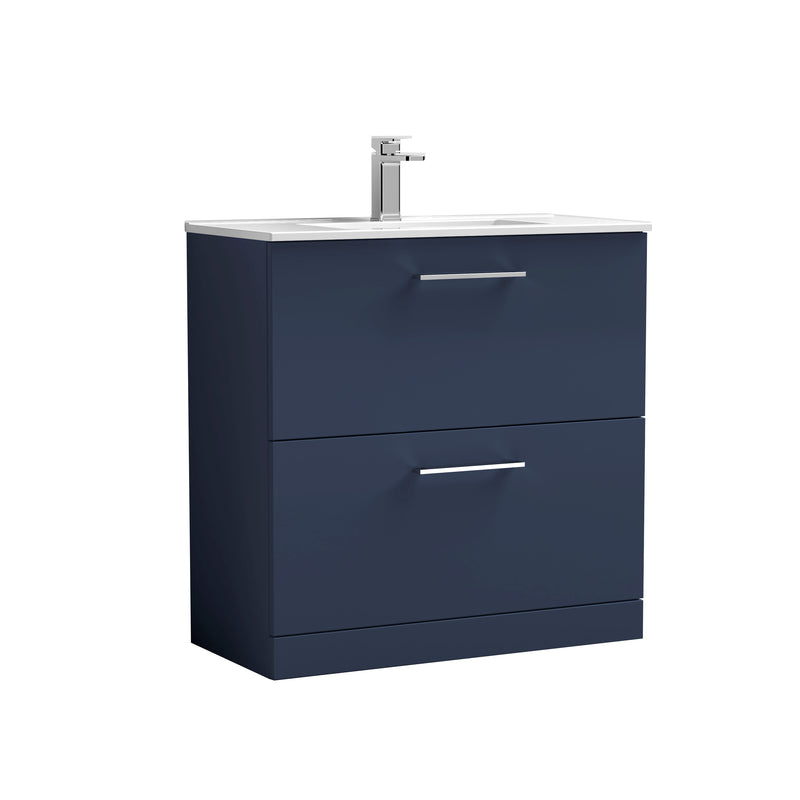 Nuie Arno 800 x 383mm Floor Standing Vanity Unit With 2 Drawers & Minimalist Basin - Electric Blue Matt