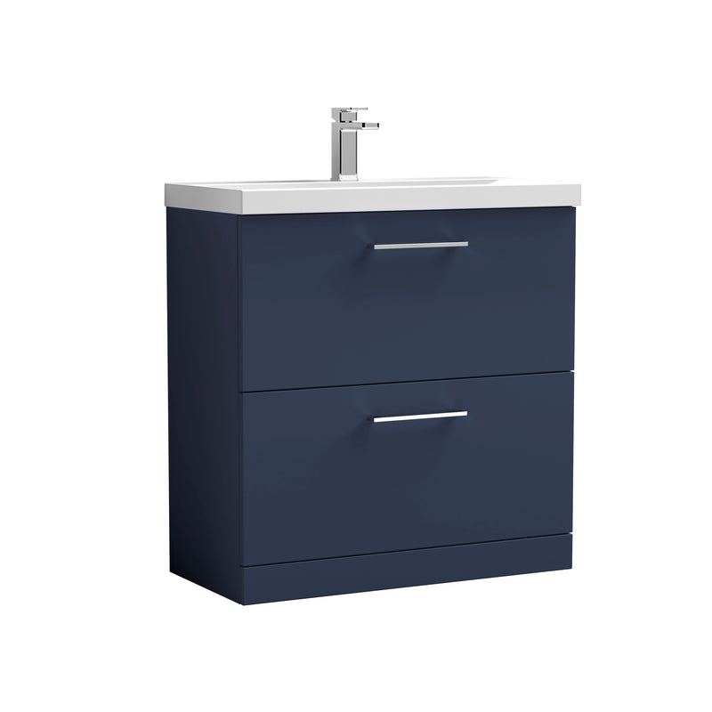 Nuie Arno 800 x 383mm Floor Standing Vanity Unit With 2 Drawers & Thin Edge Basin - Electric Blue Matt