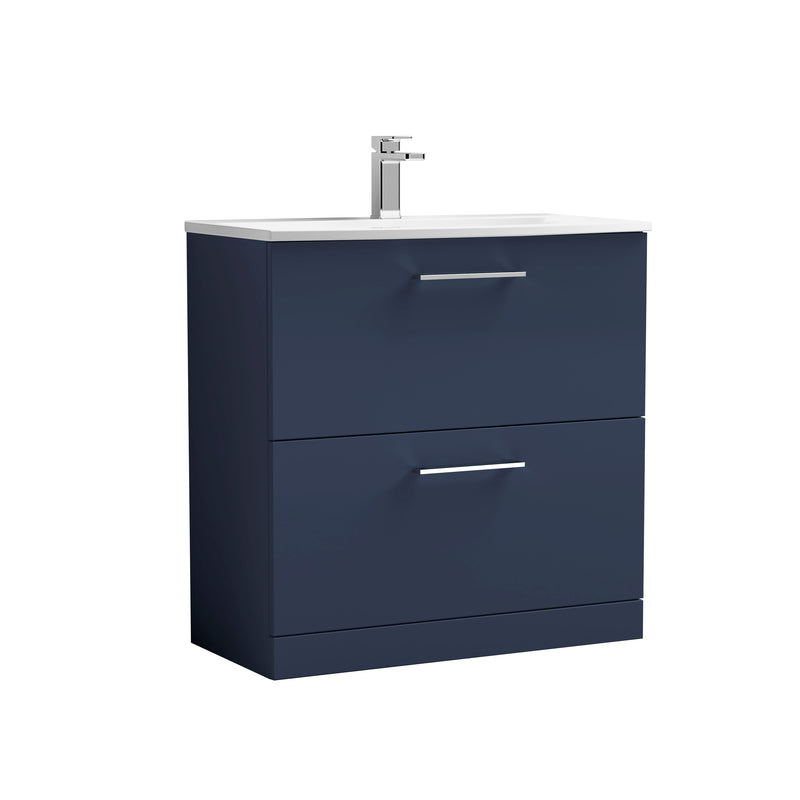 Nuie Arno 800 x 383mm Floor Standing Vanity Unit With 2 Drawers & Curved Basin - Electric Blue Matt