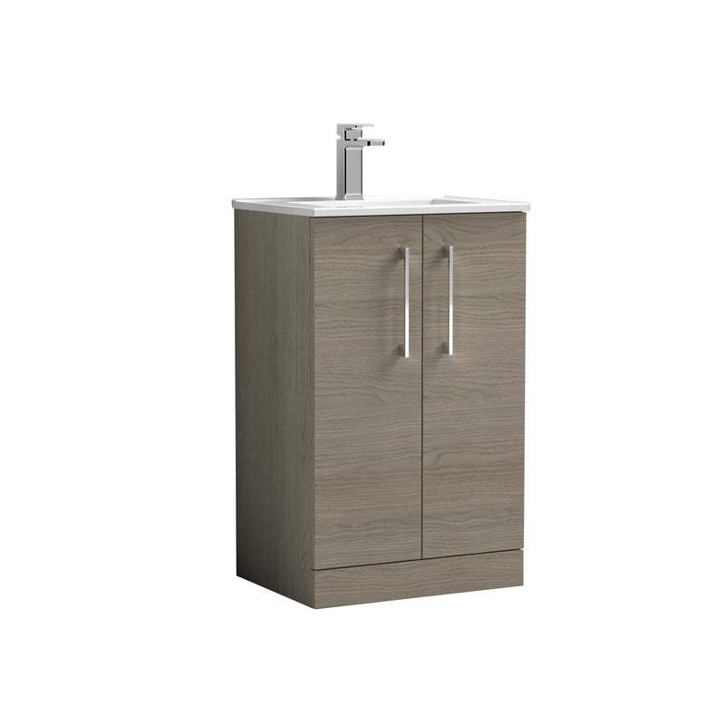 Nuie Arno 500 x 383mm Floor Standing Vanity Unit With 2 Doors & Minimalist Basin - Solace Oak Woodgrain