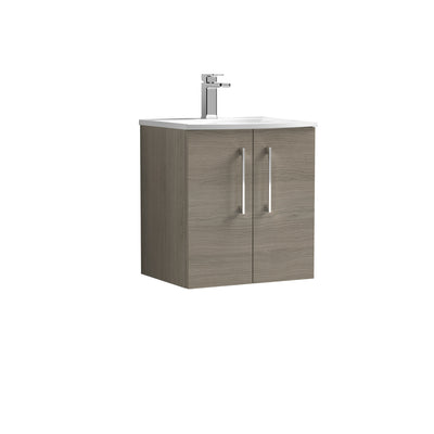 Nuie Arno 500 x 383mm Wall Hung Vanity Unit With 2 Doors & Curved Basin - Solace Oak Woodgrain