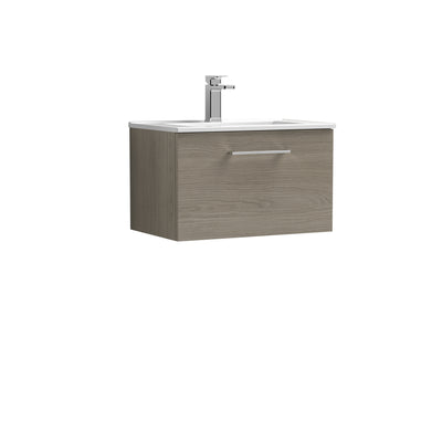 Nuie Arno 600 x 383mm Wall Hung Vanity Unit With 1 Drawer & Minimalist Basin - Solace Oak Woodgrain