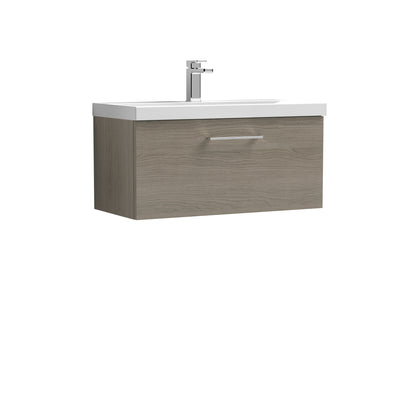Nuie Arno 800 x 383mm Wall Hung Vanity Unit With 1 Drawer & Mid Edge Basin - Solace Oak Woodgrain