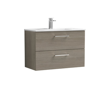 Nuie Arno 800 x 383mm Wall Hung Vanity Unit With 2 Drawers & Minimalist Basin - Solace Oak Woodgrain