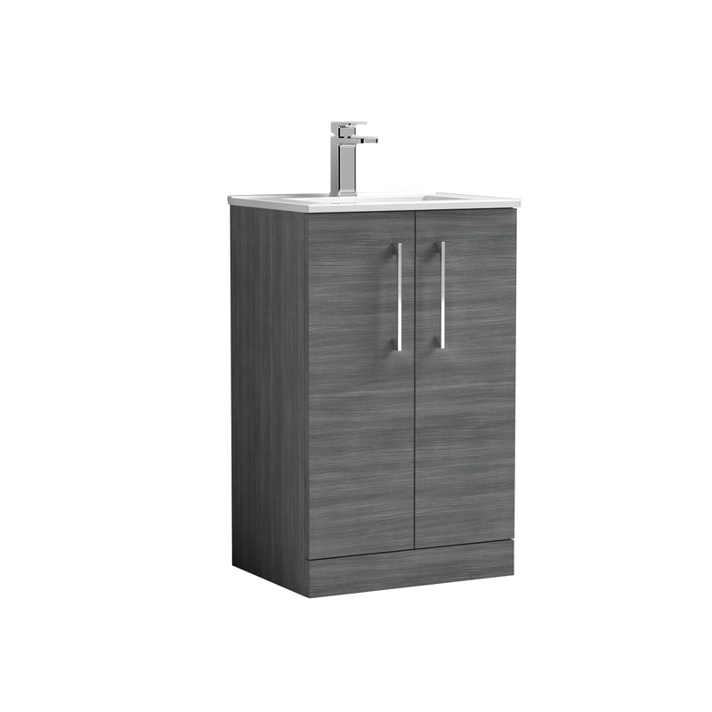 Nuie Arno 500 x 383mm Floor Standing Vanity Unit With 2 Doors & Minimalist Basin - Anthracite Woodgrain