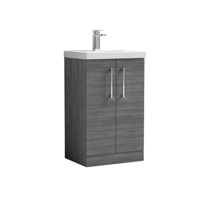 Nuie Arno 500 x 383mm Floor Standing Vanity Unit With 2 Doors & Thin Edge Basin - Anthracite Woodgrain