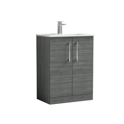 Nuie Arno 600 x 383mm Floor Standing Vanity Unit With 2 Doors & Minimalist Basin - Anthracite Woodgrain