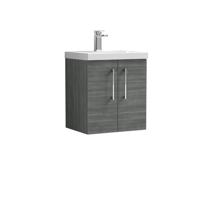 Nuie Arno 500 x 383mm Wall Hung Vanity Unit With 2 Doors & Mid Edge Basin - Anthracite Woodgrain
