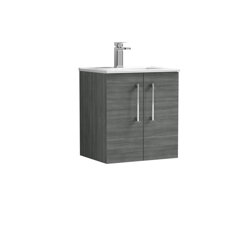 Nuie Arno 500 x 383mm Wall Hung Vanity Unit With 2 Doors & Minimalist Basin - Anthracite Woodgrain