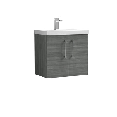 Nuie Arno 600 x 383mm Wall Hung Vanity Unit With 2 Doors & Thin Edge Basin - Anthracite Woodgrain