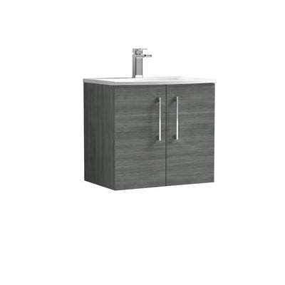 Nuie Arno 600 x 383mm Wall Hung Vanity Unit With 2 Doors & Curved Basin - Anthracite Woodgrain