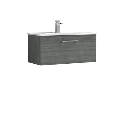 Nuie Arno 800 x 383mm Wall Hung Vanity Unit With 1 Drawer & Minimalist Basin - Anthracite Woodgrain