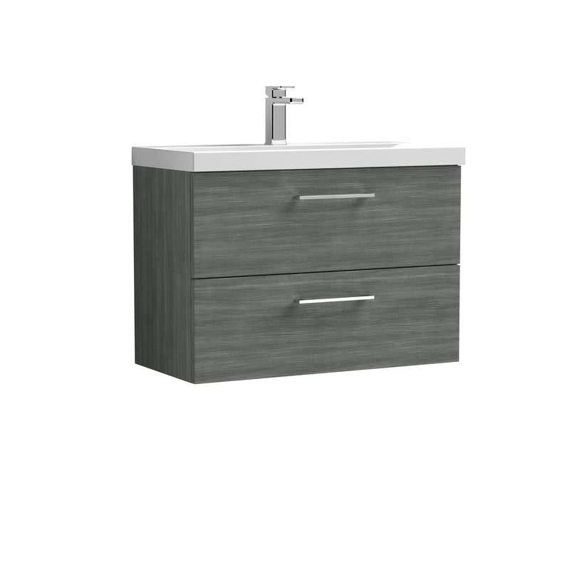 Nuie Arno 800 x 383mm Wall Hung Vanity Unit With 2 Drawers & Thin Edge Basin - Anthracite Woodgrain