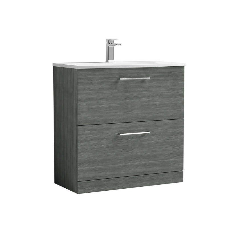 Nuie Arno 800 x 383mm Floor Standing Vanity Unit With 2 Drawers & Curved Basin - Anthracite Woodgrain