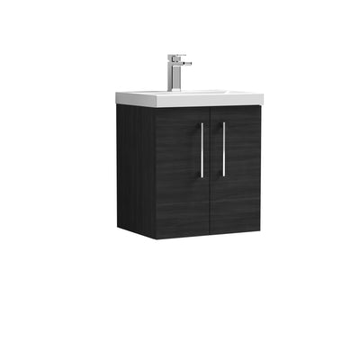 Nuie Arno 500 x 383mm Wall Hung Vanity Unit With 2 Doors & Mid Edge Basin - Charcoal Black Woodgrain
