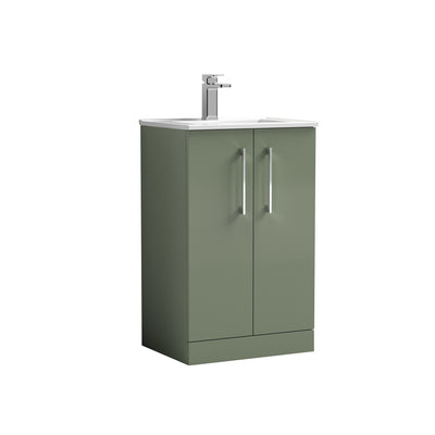 Nuie Arno 500 x 383mm Floor Standing Vanity Unit With 2 Doors & Minimalist Basin - Green Satin