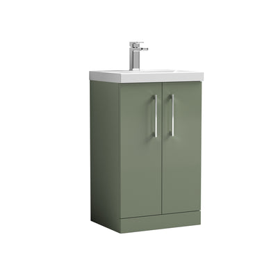 Nuie Arno 500 x 383mm Floor Standing Vanity Unit With 2 Doors & Thin Edge Basin - Green Satin